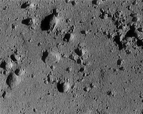 Regolith of Eros, seen during NEAR's descent; area shown is about 12 meters (40 feet) across