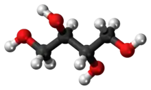 Ball-and-stick model of the erythritol molecule