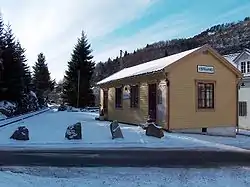 View of the neighborhood Espeland train station on the Old Voss Line