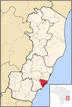 Location of Guarapari in the State of Espírito Santo