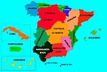 Federal states in the 1st Spanish Republic according to Constitution in 1873. There is an Old and New Castile.