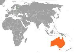 Map indicating locations of Estonia and Australia