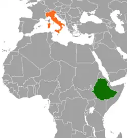 Map indicating locations of Ethiopia and Italy