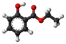 Ball-and-stick model of the ethyl salicylate molecule