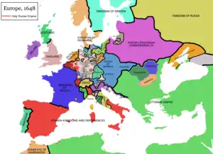 Image 44Map of Europe in 1648 showing Transylvania and the two Romanian principalities: Wallachia and Moldavia (from History of Romania)