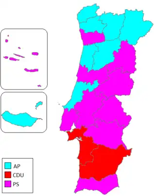 Most voted political force by district.