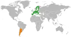 Map indicating locations of European Union and Argentina