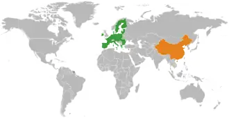 Map indicating locations of European Union and China