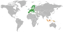 Map indicating locations of European Union and Indonesia