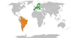 Map indicating locations of European Union and Mercosur