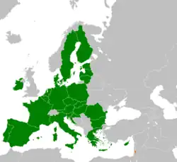 Map indicating locations of European Union and Palestine