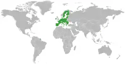 Map indicating locations of European Union and Taiwan