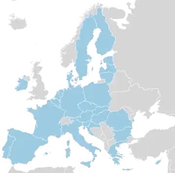 Globe projection with the European Union in green