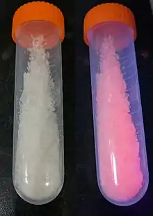 Europium nitrate under ultraviolet light at 365 nm