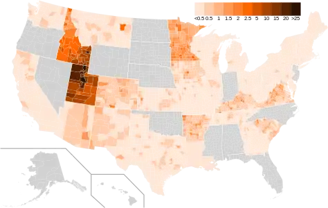 Results by county, shaded according to percentage of the vote for Evan McMullin