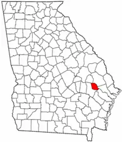 Map of Georgia with Evans County in red