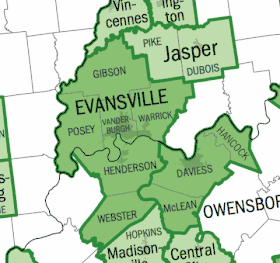 Map of Evansville Metro, Tri-state area