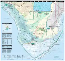 Everglades National Park map in Southern Florida.