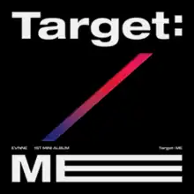 A diagonal line with a pink to blue gradient in it against a black background, and the title below and above, with the E in "Me" stretched.