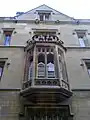 A bay window in Exeter College as seen from Turl Street, adjacent to the entrance to Brasenose Lane.