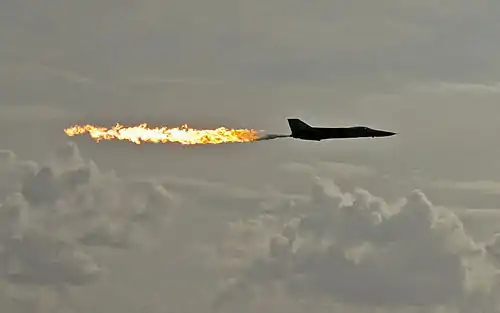 Image 18Fuel dumpingPhoto credit: John O'NeillFuel dumping is a practice used by aircraft that are equipped to jettison fuel in the event of certain types of emergency situations. This RAAF F-111 aircraft is performing a dump-and-burn fuel dump at the Australian International Airshow, a procedure where the fuel is intentionally ignited using the plane's afterburner. This type of fuel dumping is also referred to as "torching" or a "zippo".More selected pictures