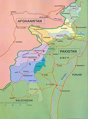 Location of the former Frontier Regions in the former Federally Administered Tribal Areas