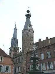 The belfry of the church and the clock tower