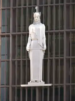 Sculpture of Minerva by Marcel Rau above the bank's main entrance