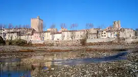 A general view of Fabrezan and the Orbieu river