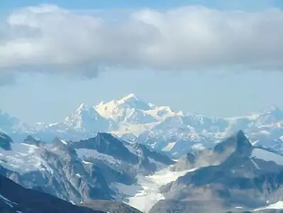 Mount Fairweather on the boundary between Alaska and British Columbia is the second most topographically prominent mountain peak of Alaska.