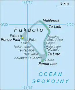 Map of the atoll. Fakaofo village is located in the north-west.