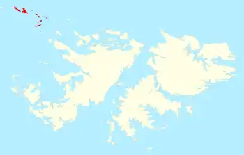 Location of the Jason Islands within the Falkland Islands