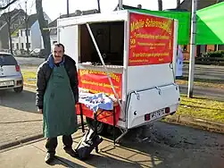 Workshop trailer of mobile scissors grinding shop in Bremen, 2017.