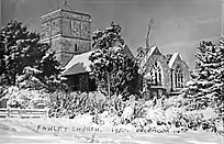 Fawley church showing bomb damage in the winter of 1950