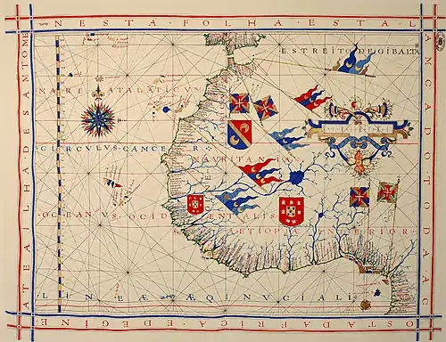 Image 10Nautical chartMap credit: Fernão Vaz DouradoA pre-Mercator nautical chart of West Africa from 1571, by Portuguese cartographer Fernão Vaz Dourado. It is done using the so-called "plane chart model", where observed latitudes and magnetic directions were plotted directly into the plane, with a constant scale, as if the Earth were flat.More selected pictures