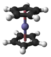 Ferrocene molecule, an object having S10 symmetry. Its symmetry elements are: a vertical rotation axis, a horizontal plane, and an inversion point at the center.