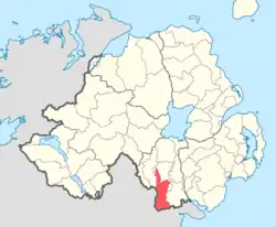 Location of Fews Upper, County Armagh, Northern Ireland.