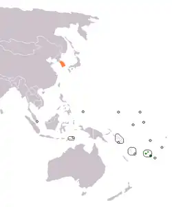 Map indicating locations of Fiji and South Korea