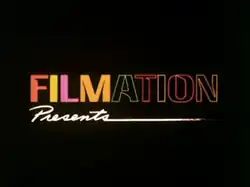 "FILMATION" written in several colors and "Presents" written in white on a black background