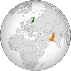 Map indicating locations of Finland and Pakistan