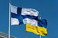 Finland and Ukraine flags in Helsinki. June 13, 2022.