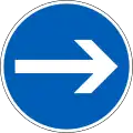 Direction to be followed (turn right only)  (formerly used )