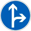 Direction to be followed (turn right or continue straight ahead)  (formerly used )