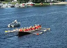 Church boat team during a rowing contest in Sulkava