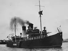 A view of the open twin-mount Pattern 1905 guns aboard the Finnish icebreaker Voima.