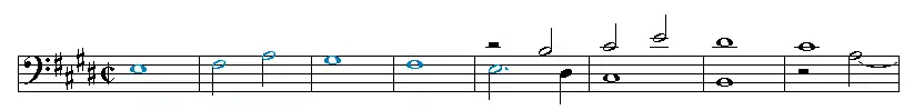 Opening bars of the E major fugue from Ariadne musica.