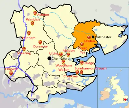 Map of Essex divided into its hundreds