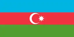 The flag of Azerbaijan, a charged horizontal triband.