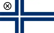 Finnish yacht club ensign.  Ratified club emblem in the canton (1919)