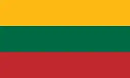 The flag of Lithuania, a simple horizontal triband.